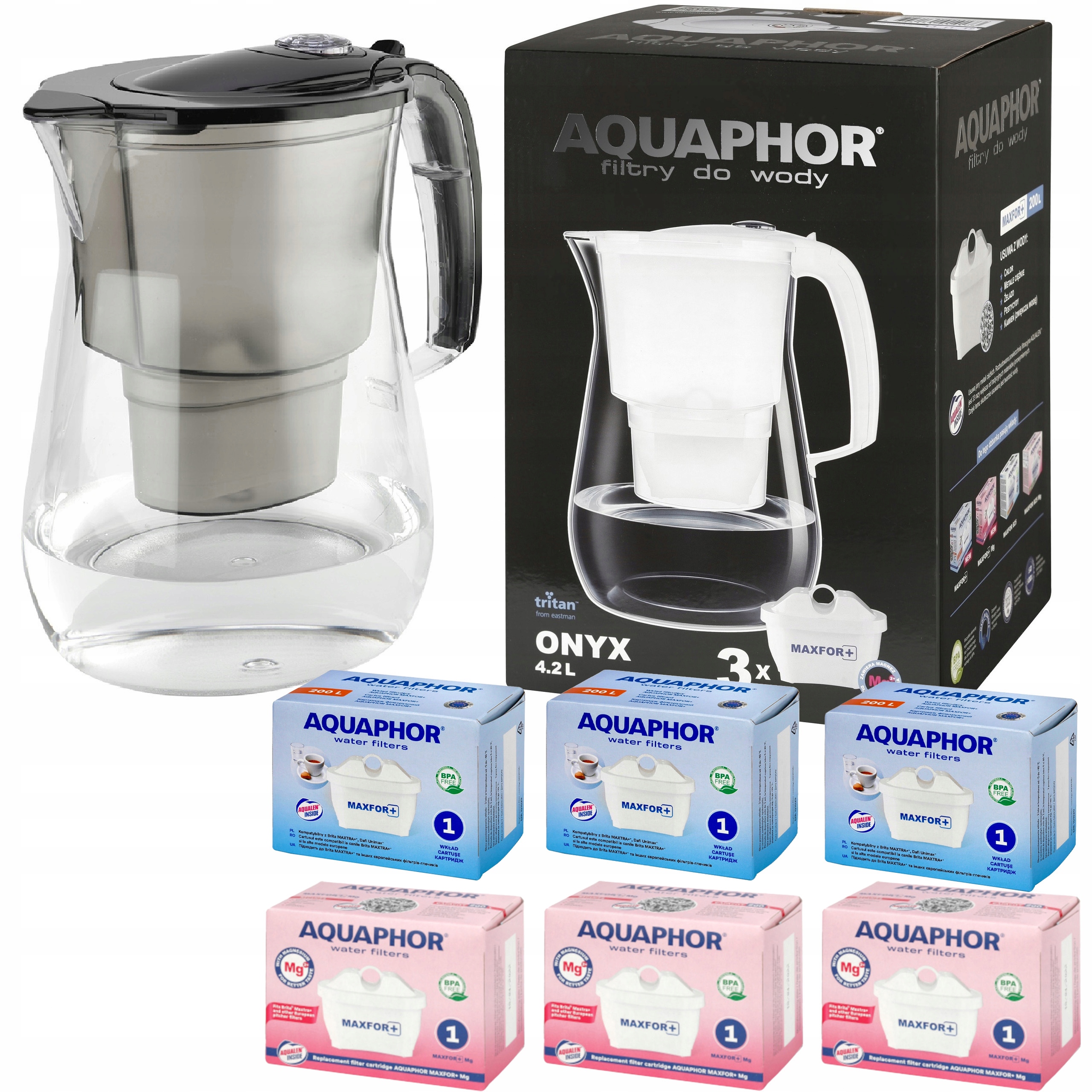 Filtrační konvice Aquaphor Onyx 4,2 černá s filtry 3 obyčejné 3 magnéziové