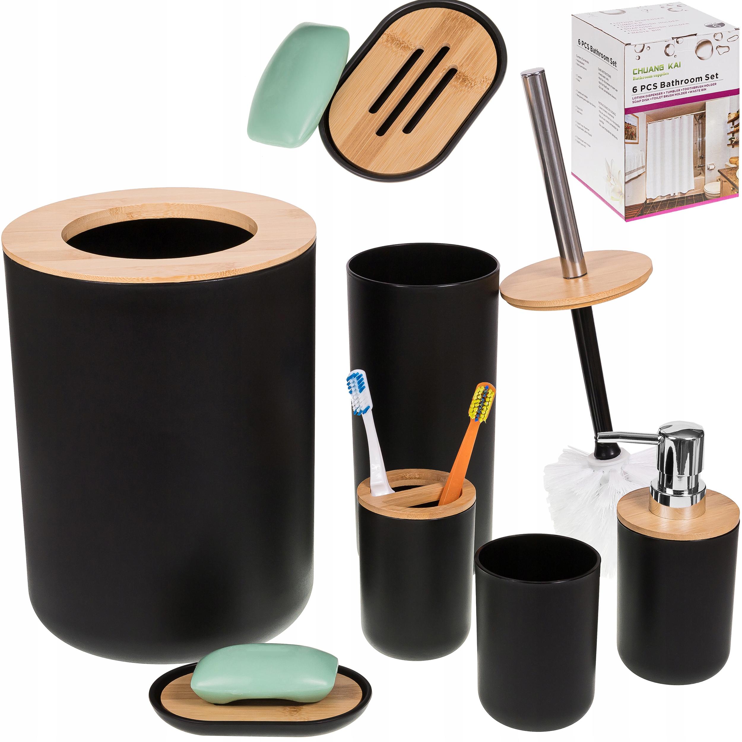 

Zestaw Łazienkowy 6W1 Komplet Szczotka Do Wc Kosz