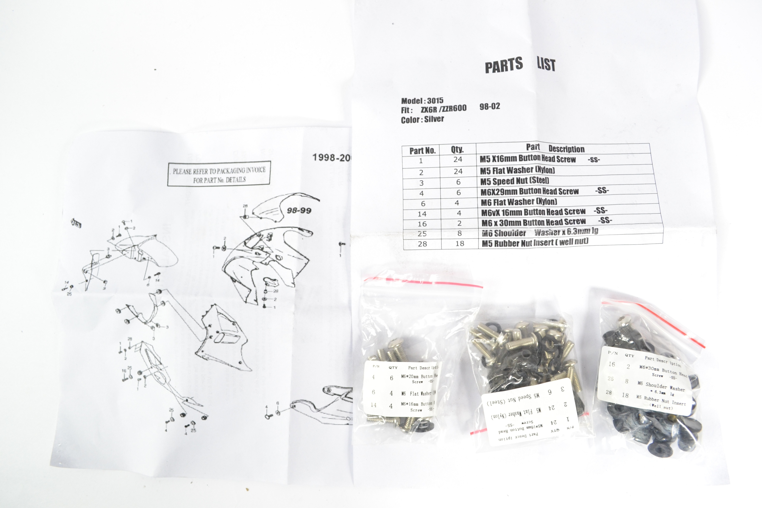 6R9802 - Kawasaki ZX-6R ZZR600 98-02-болты обтекателя KPL