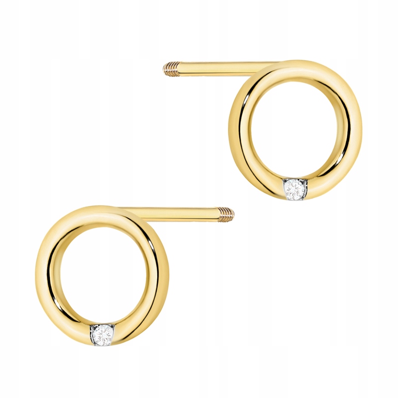 Zlaté Náušnice pr. 585 Kolečka Ring s brilianty 0,01ct 14k