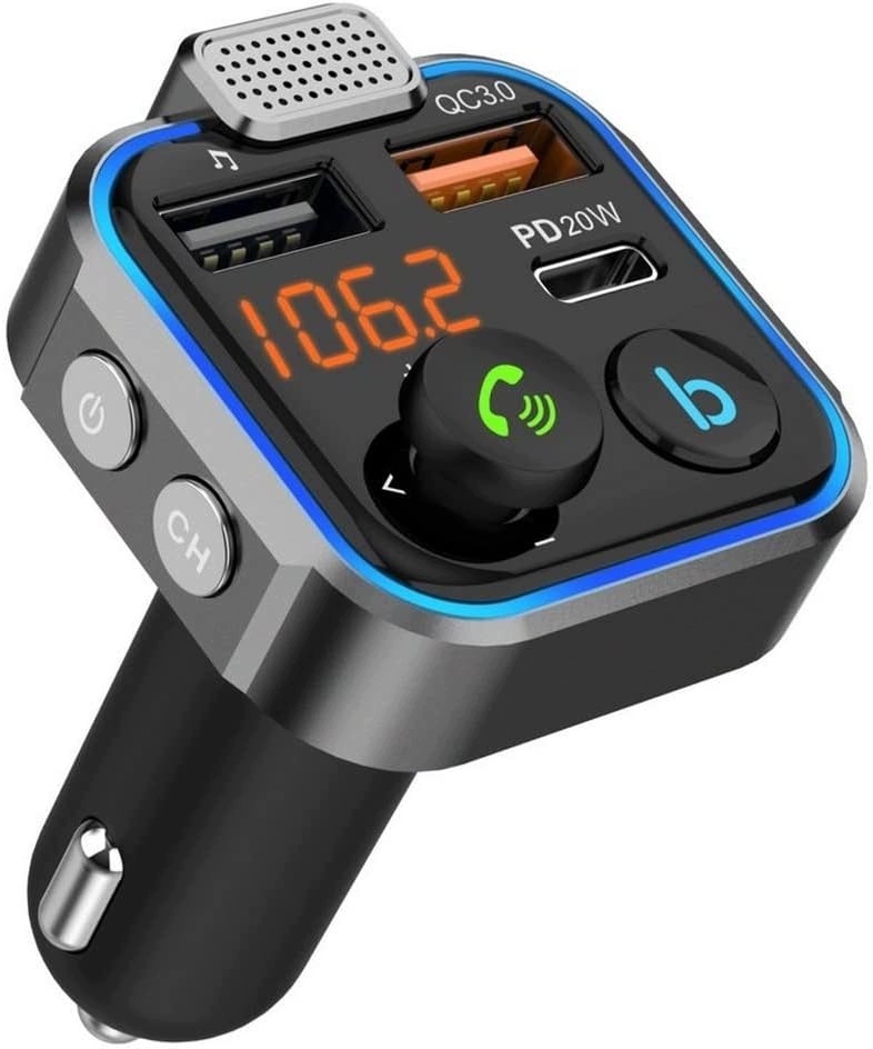 Fm Vysílač Bluetooth 5.0 Do Auta 3 Nabíjecí Porty Usb QC3.0 Pd 20W
