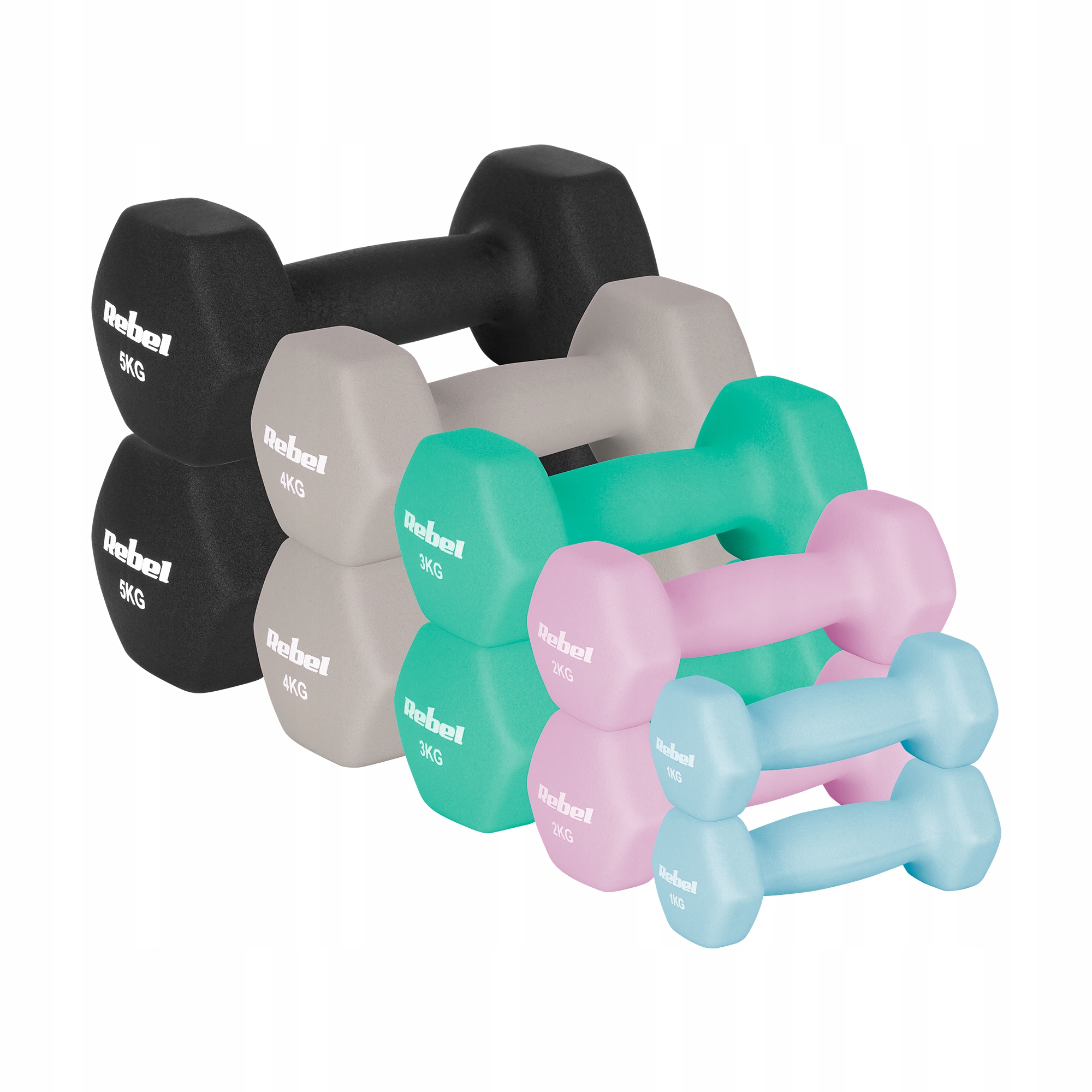 Hantelki żeliwne neoprenowe Hex zestaw 30kg do ćwiczeń fitness Rebel