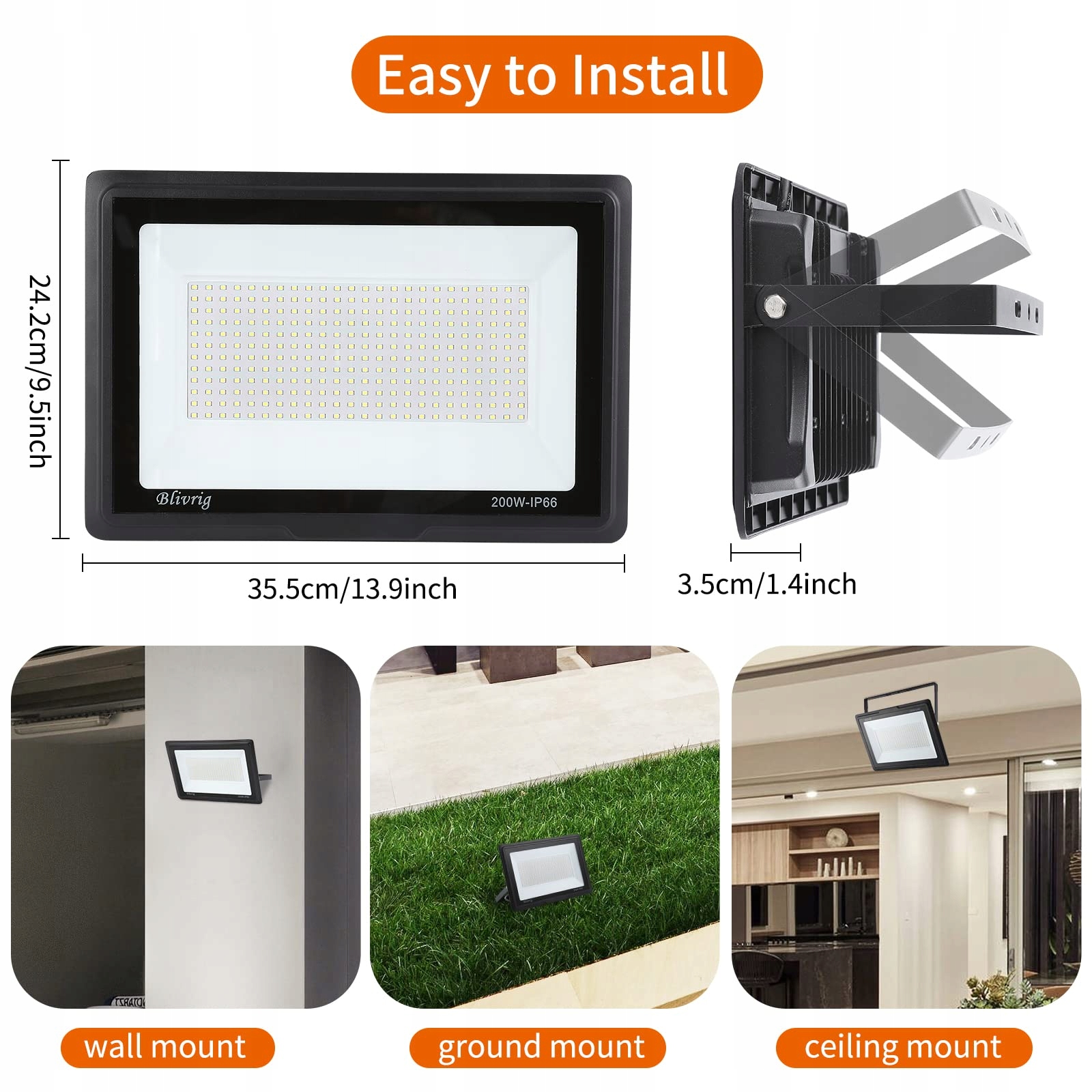 Reflektor LED Zewnętrzny Wodoodporny Zimny Biały 200W IP66 BLIVRIG — miniatura 7