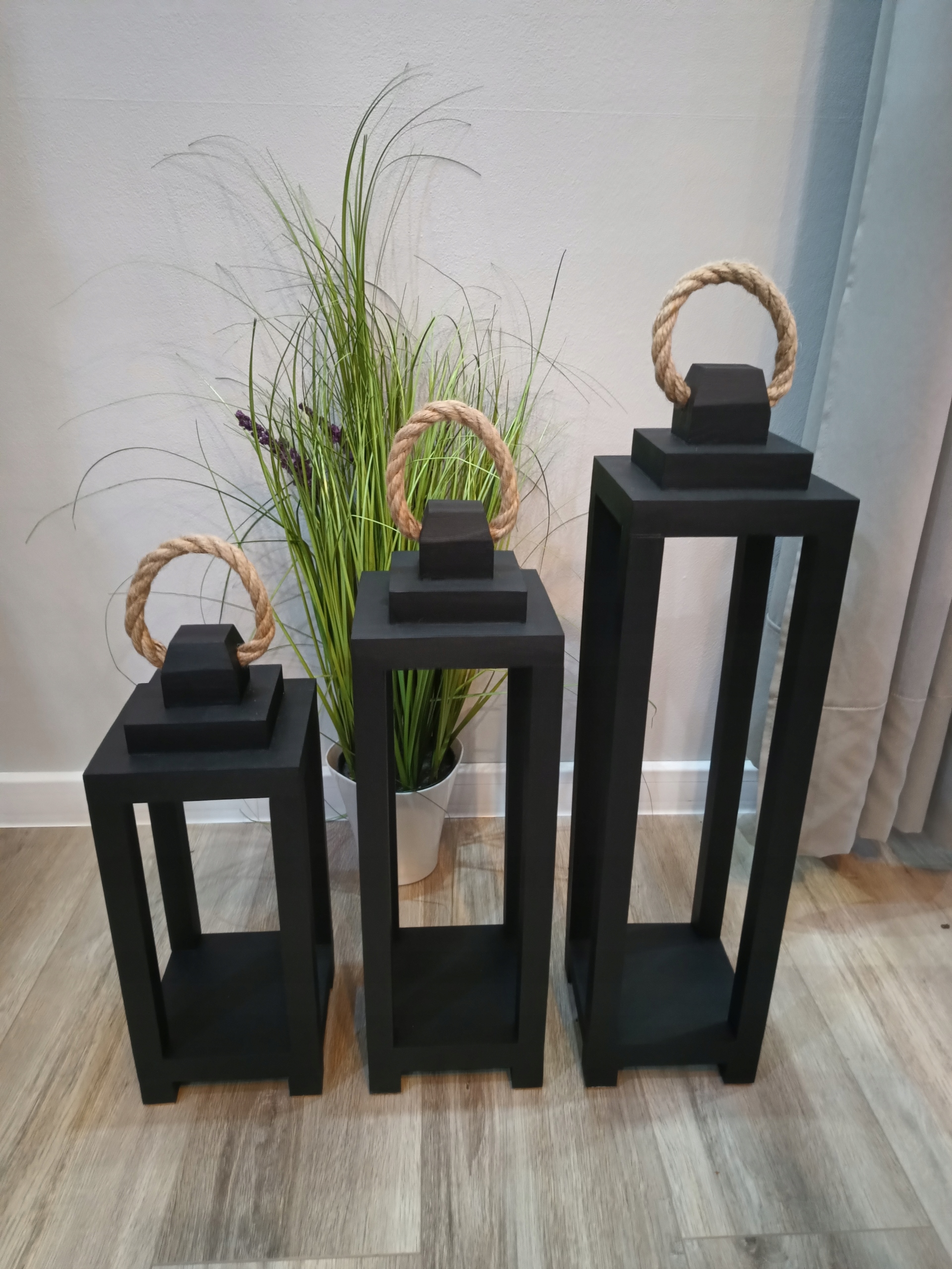 Dřevěné lucerny 60/50/40 cm černé dekorativní lucerny terasa zahrada