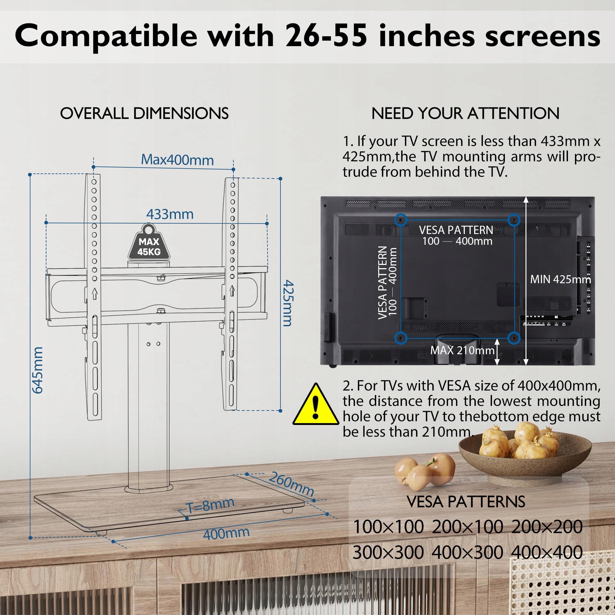 BONTEC Stojak TV Obrotowy 26-55" LCD LED OLED Do 45 KG VESA 400x400 — miniatura 6