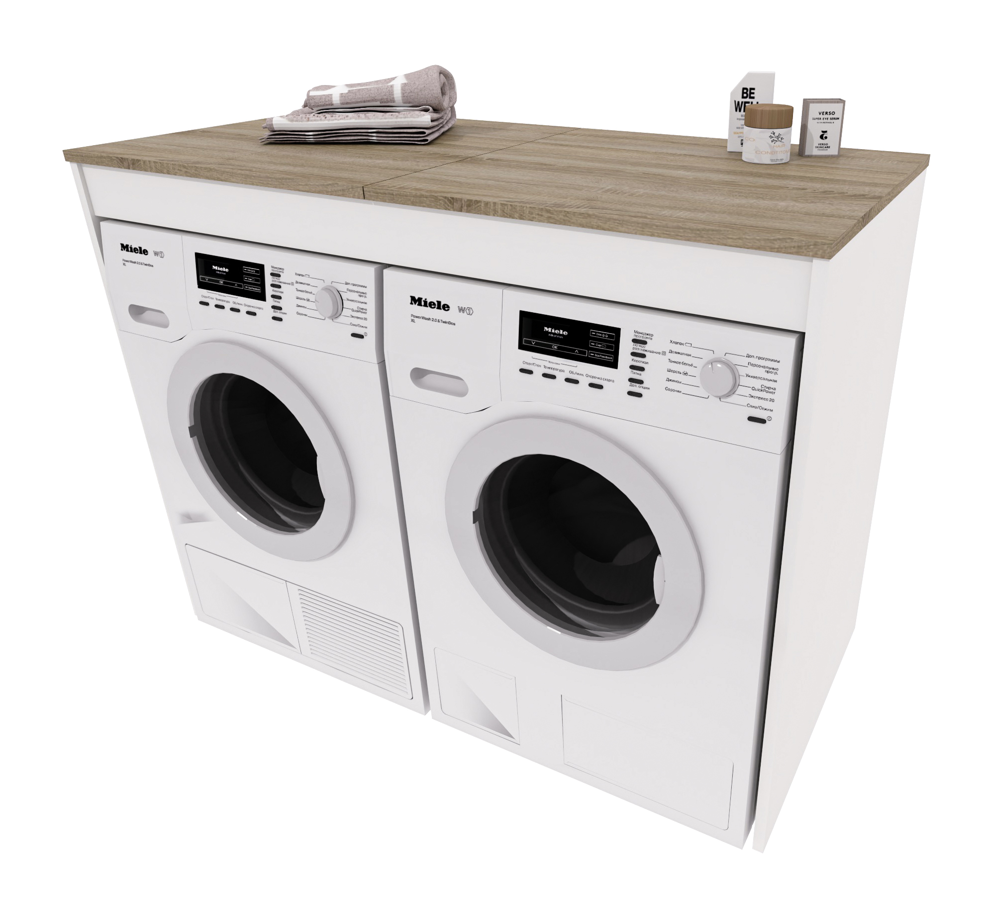 Skříňka na pračku, sušičku do koupelny, regál, bílá barva, dub sonoma, dvojitá