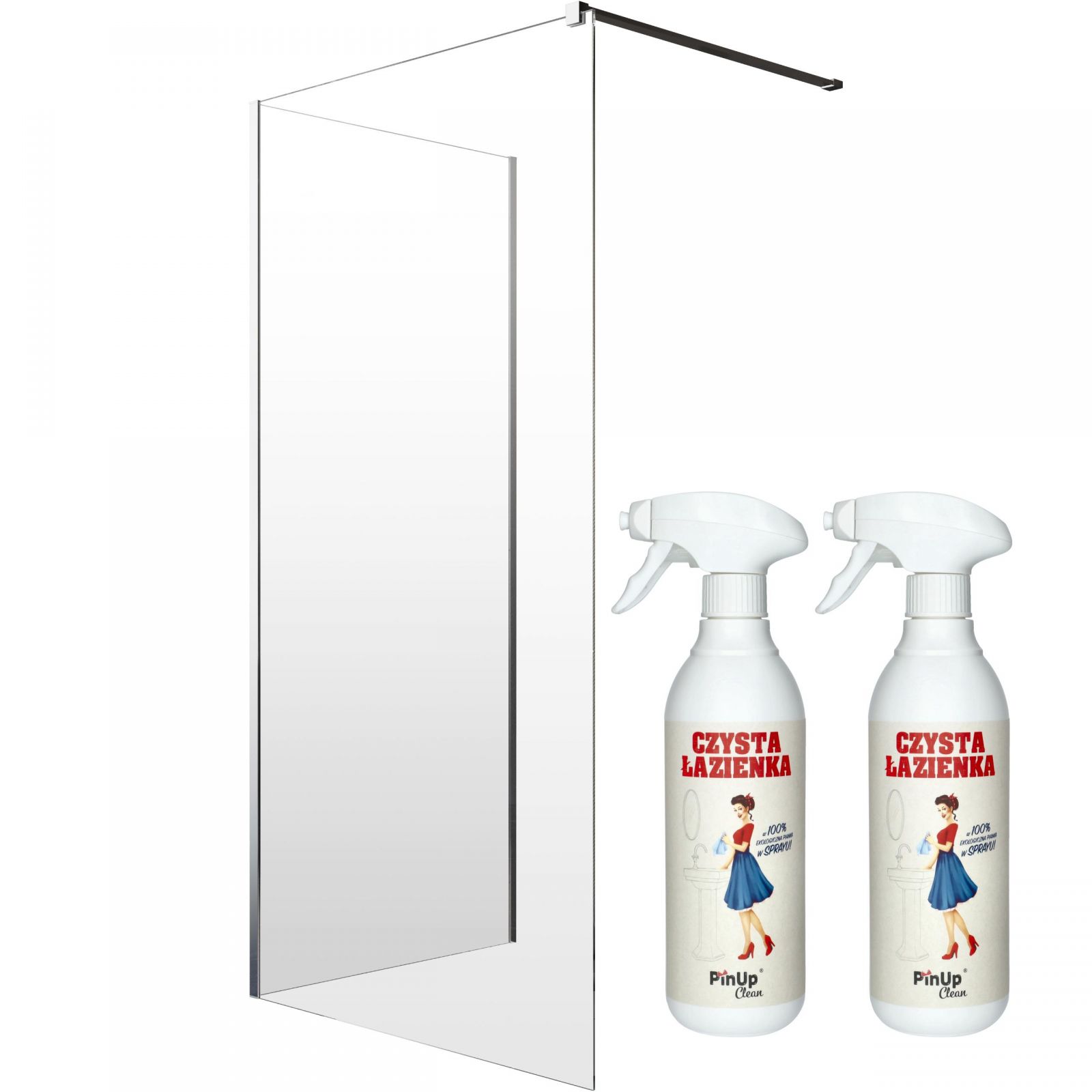 Kabina prysznicowa szklana Walk-In 120x75 czyste pianka czyszcząca PinUp