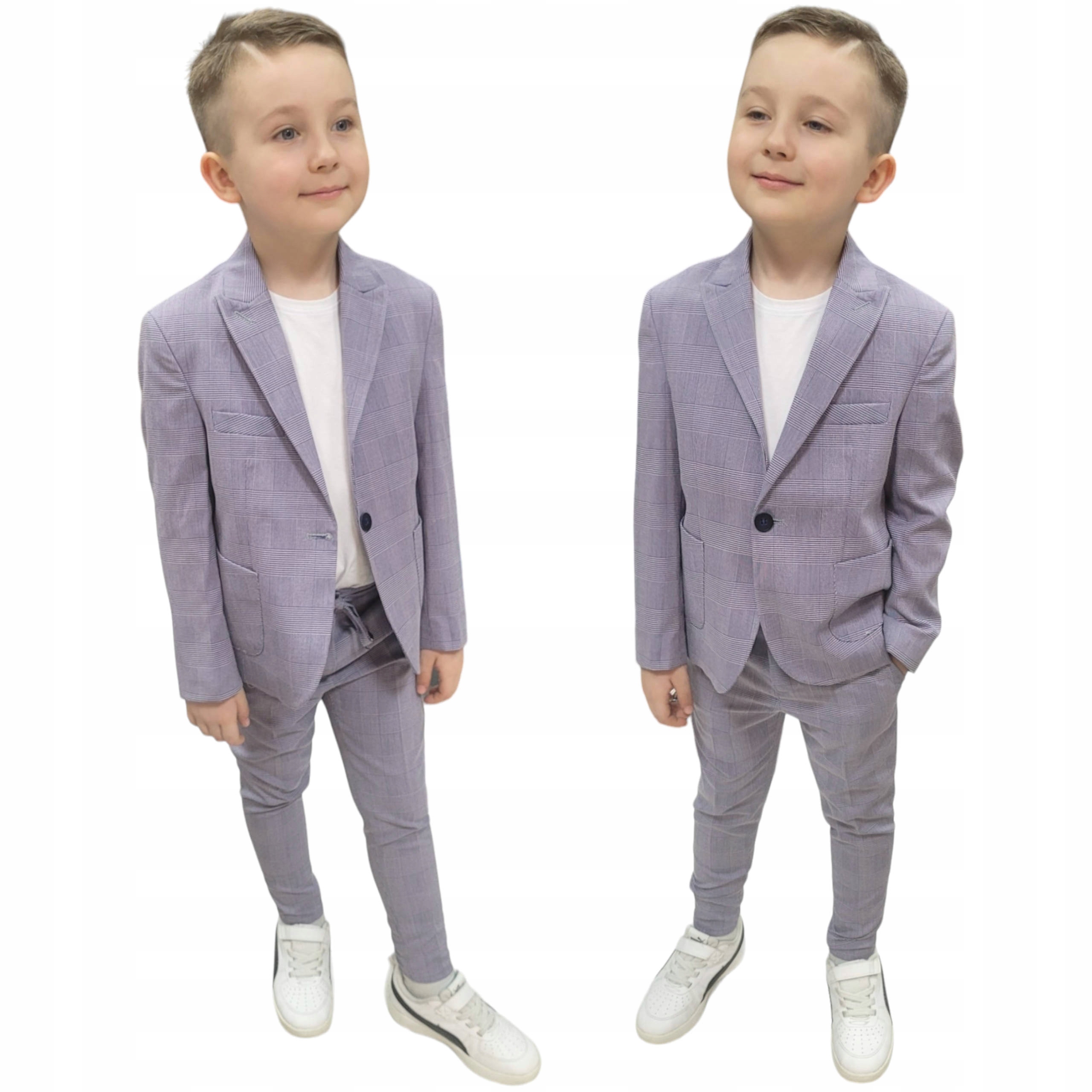 GARNITUR CHŁOPIĘCY W KRATE MARYNARKA SPODNIE + KOSZULKA 122