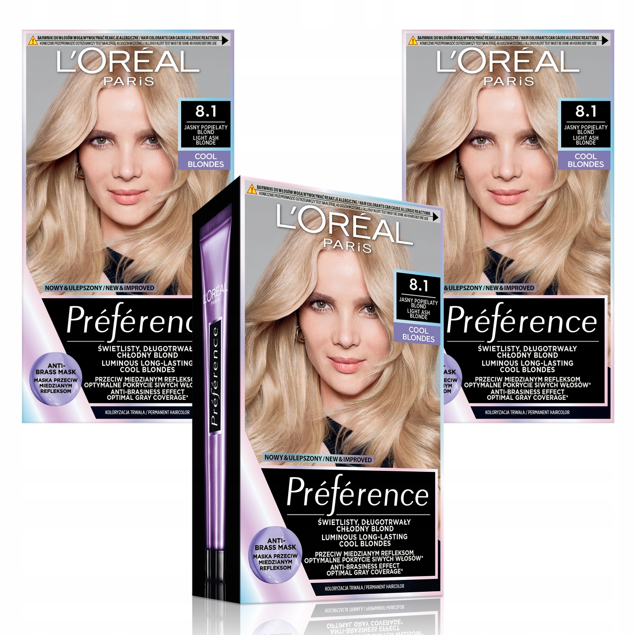 Zestaw 3x L'Oréal Preference Farba Do Włosów 8.1 Copenhagen Chłodny Blond