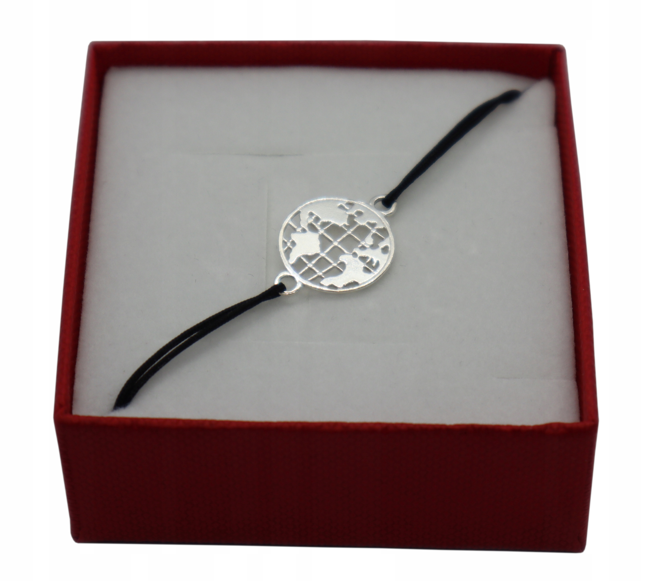 

Srebrna bransoletka sznurkowa Ziemia Globus