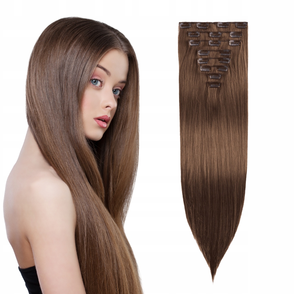 Syntetické vlasy Clip In 57 cm 8 pásků #m27/m6p/6 Real Soft bronzové připínáčky