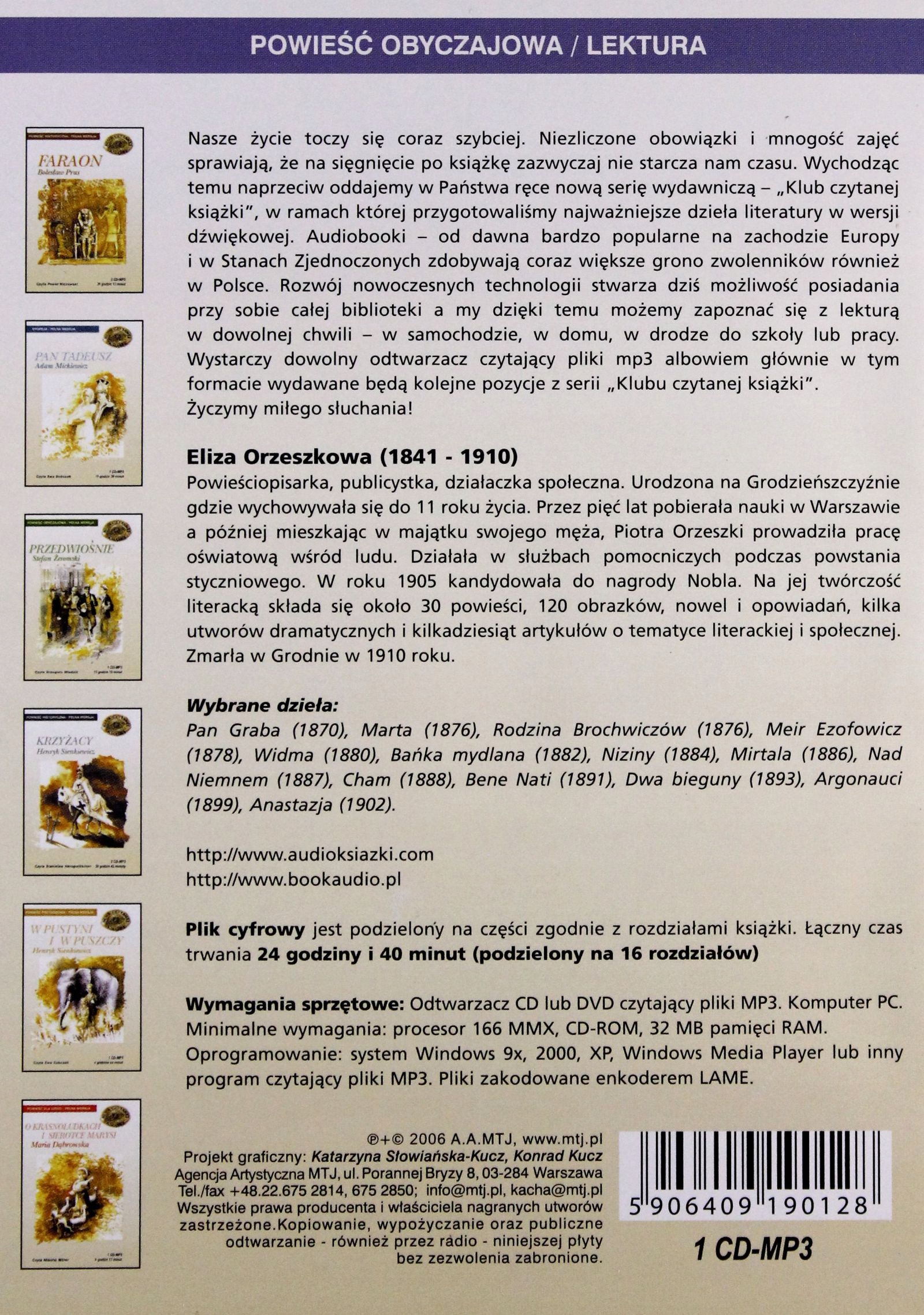 NAD NIEMNEM - ELIZA ORZESZKOWA [AUDIOBOOK] [CD] Stan opakowania oryginalne