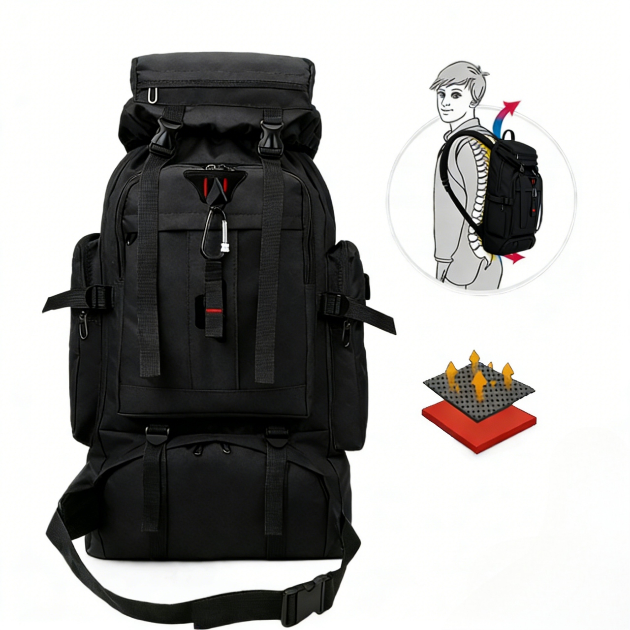 Plecak Turystyczny 80L Z Gniazdem Usb Wodoodporny Plecak Górski Czarny