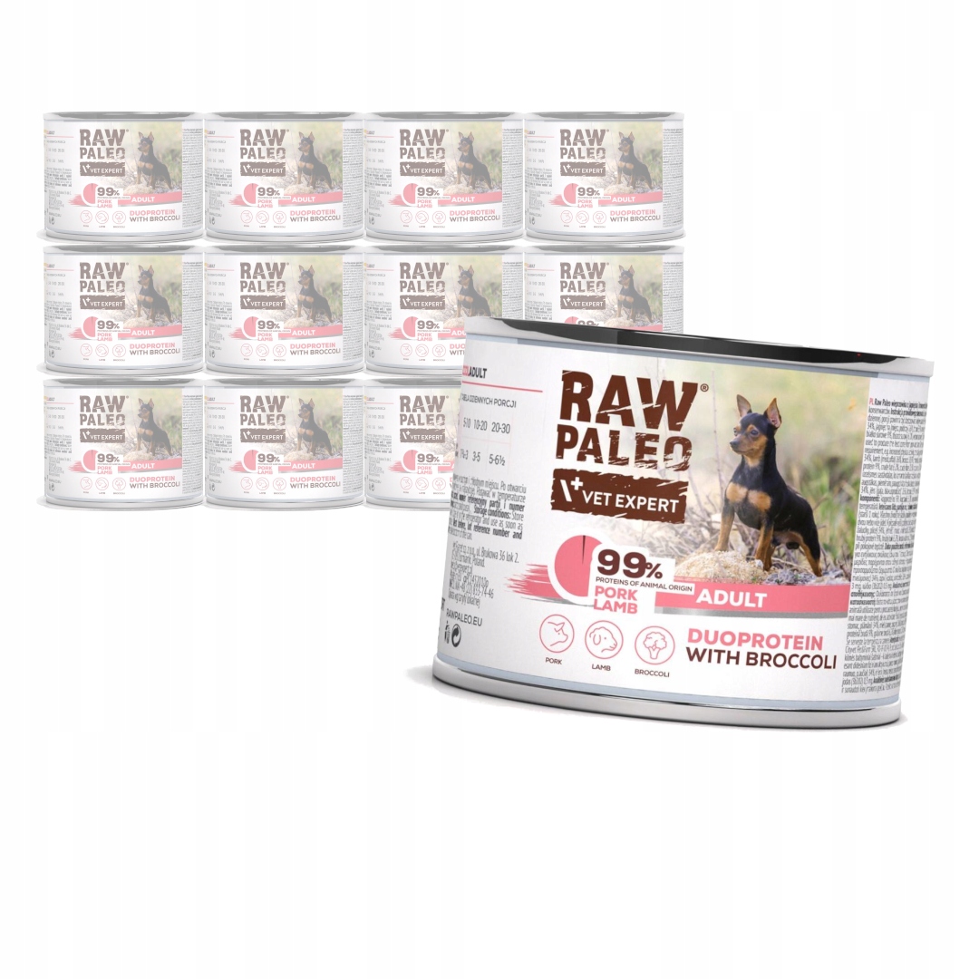 Levně Raw Paleo Adult Duo 12x200g Vlhké Krmivo pro psy Vepřové jehněčí maso