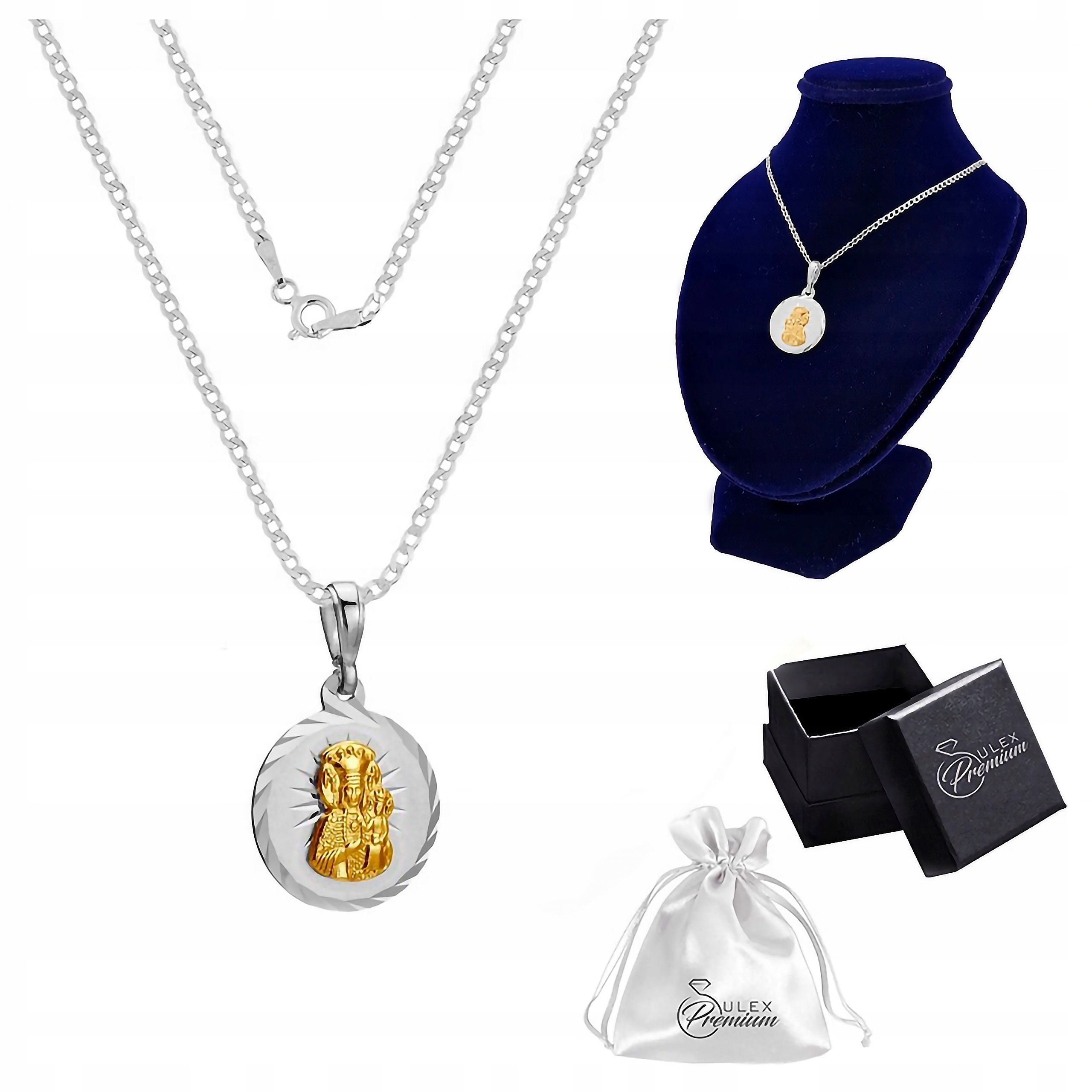 Stříbrný náhrdelník ryzost 925 Medailon Częstochowska Černá Madona 55 cm