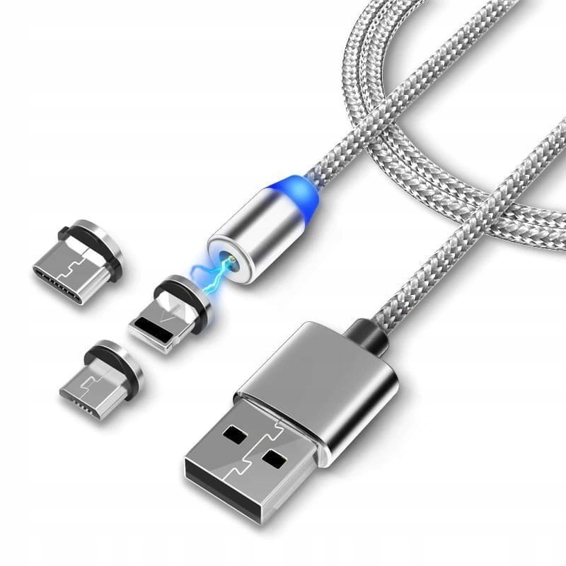 KABEL MAGNETYCZNY 3w1 2.4A USB MICRO LIGHTNING TYP-C DO IPHONE PRZEWÓD