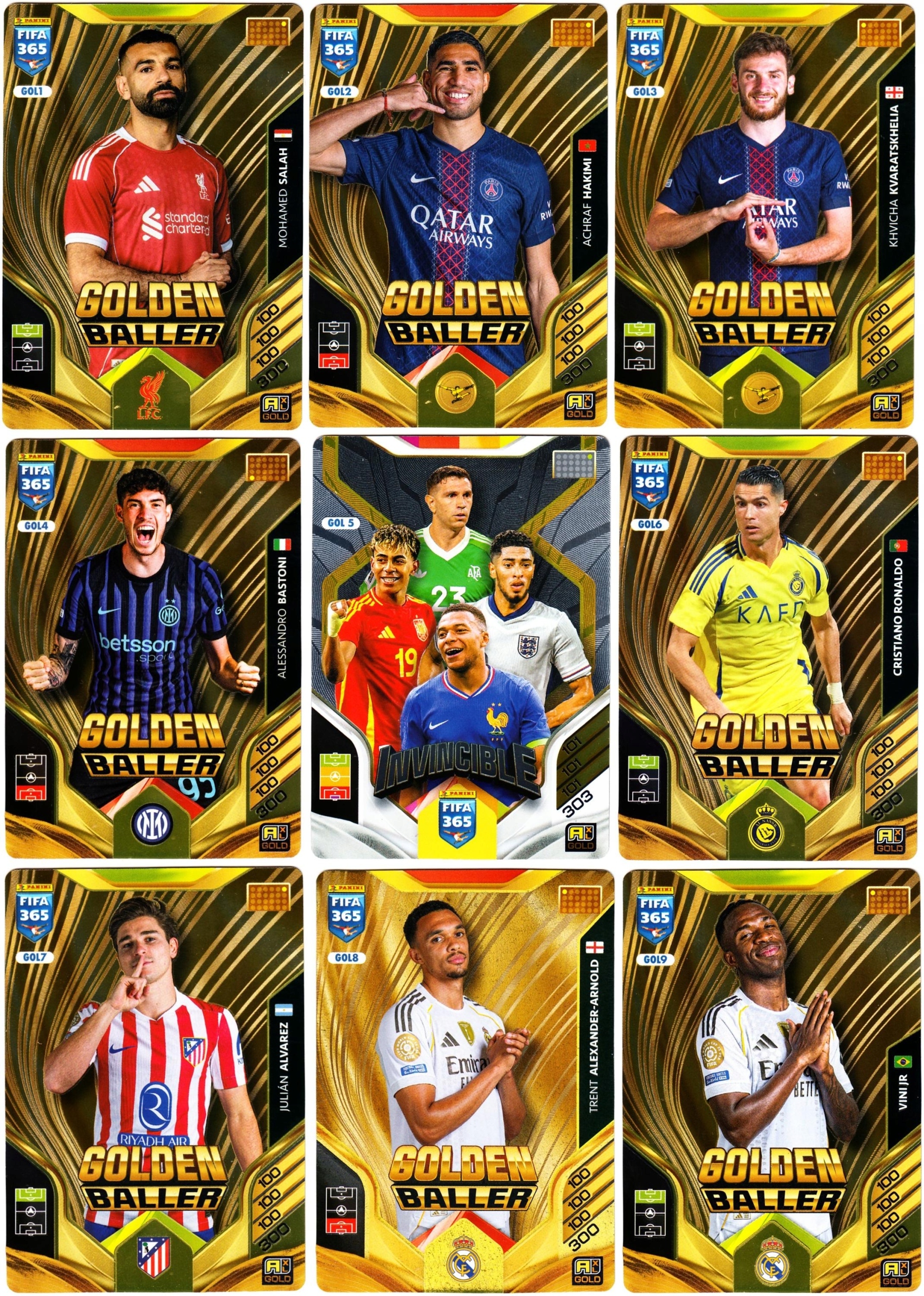 PANINI FIFA 365 2026 RARE GOLDEN BALLER INVINCIBLE komplet 9 kart