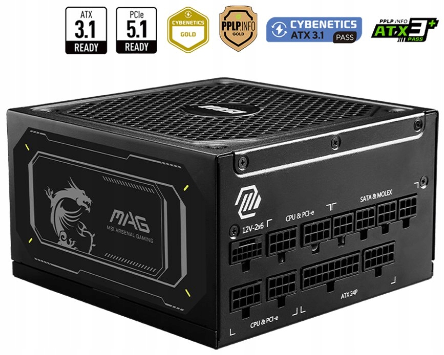 Msi zdroj Mag A1000GL PCIE5 II/ 1000W/ ATX3.1/ akt. Pfc/ 7 let celk. záruka
