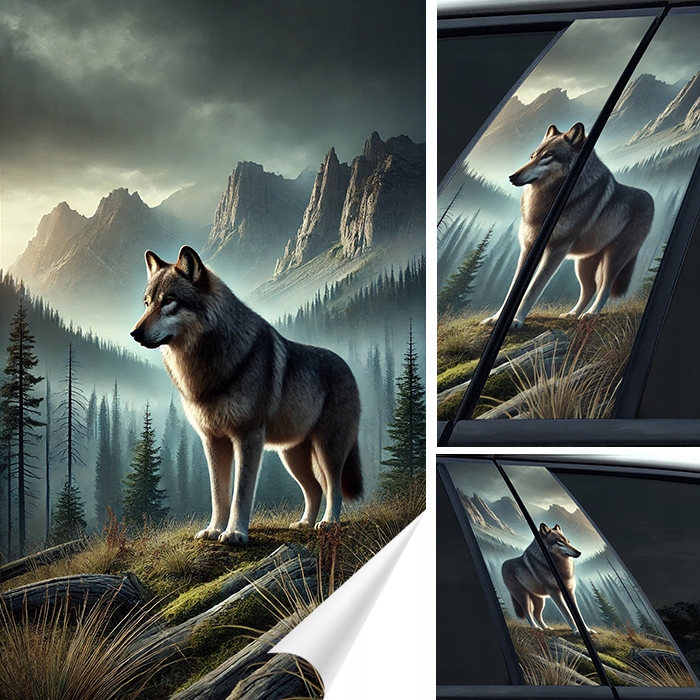 2x Nálepka na sloupky dveří Auta auta Vlk Příroda Hory 50x30