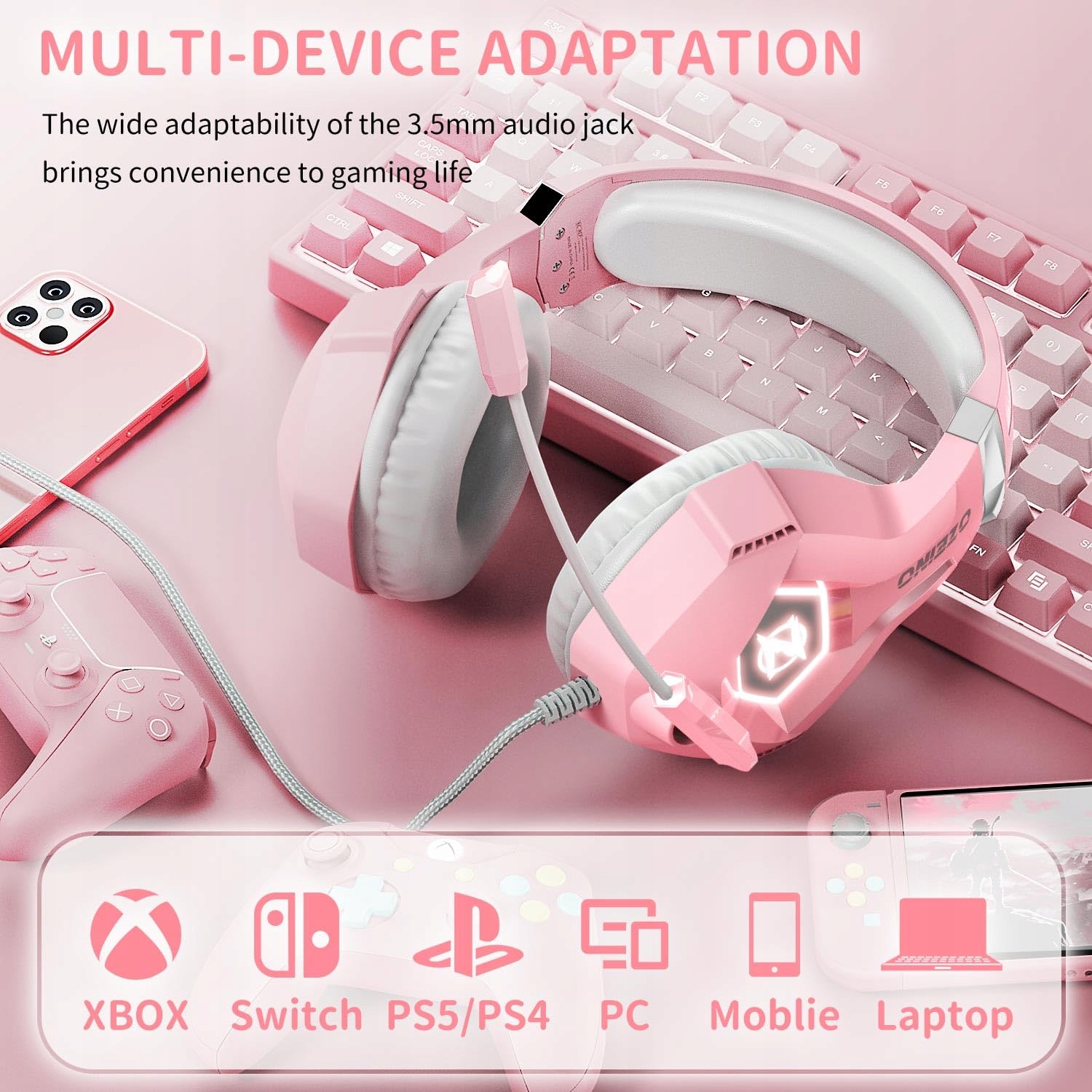 OZEINO Gaming Headset 3D Surround Sound RGB Noise Reduction — miniatura 4