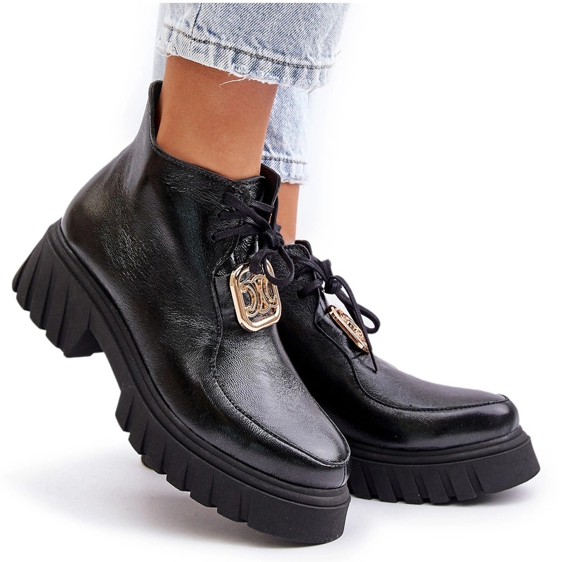 Dámské Kotníkové Boty Se Zlatou Ozdobou Na Zip Zazoo 2952 Černé 41