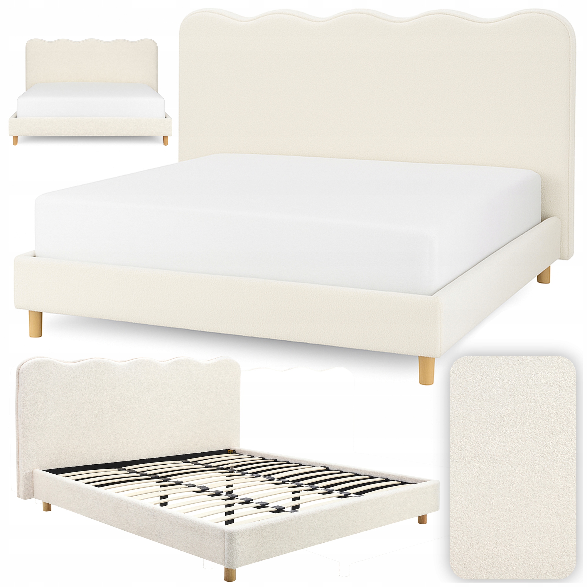 Łóżko 160x200 Tapicerowane Dwuosobowe Do Sypialni Baranek Krem Izmir