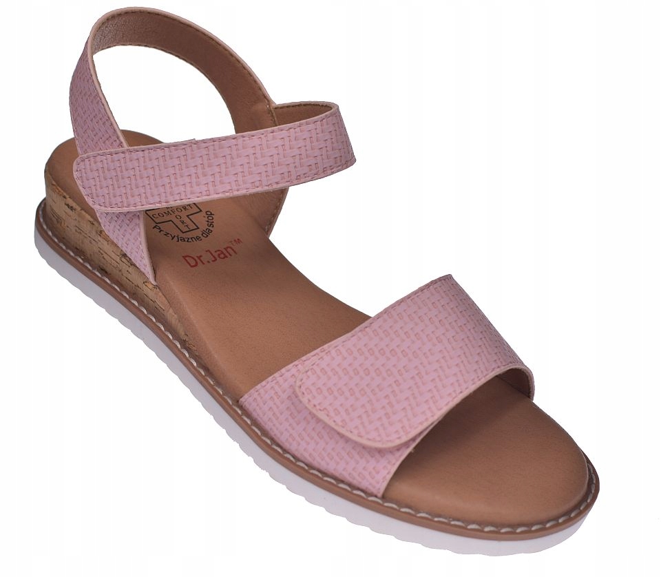 Dámské sandály koturn na korku, suchý zip, komfort, Dr. Jan MD26-77 růžové vel 38
