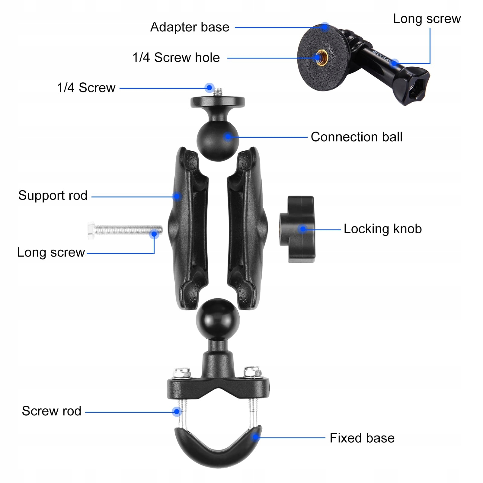 Uchwyt Kamery Motocyklowy U Do Insta360 GoPro DJI Akcji Rowerowy PULUZ — miniatura 3
