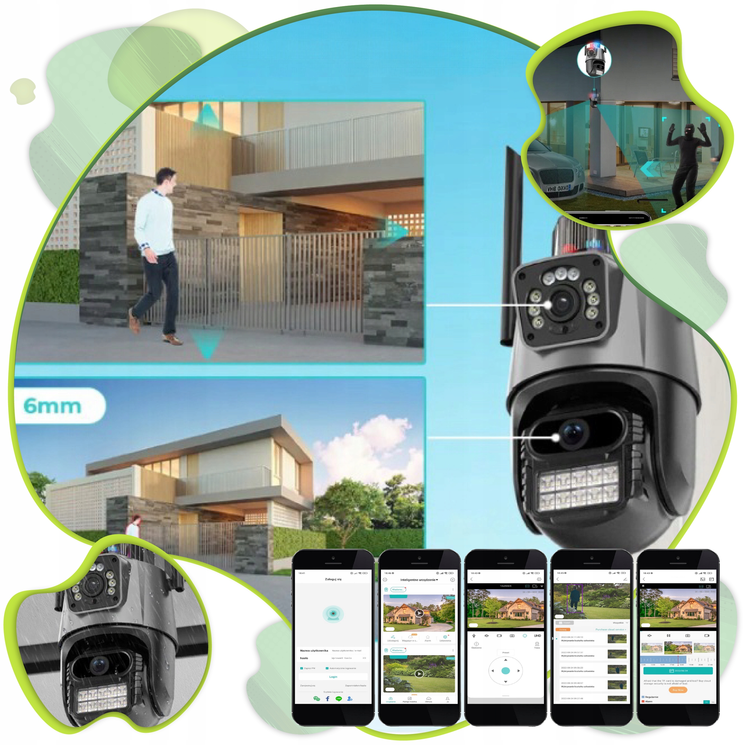 PODWÓJNA KAMERA ZEWNĘTRZNA OBROTOWA 270 stopni 4MP ZOOM WiFi 2 obiektywy Model 2 obiektywy wifi obrotowa