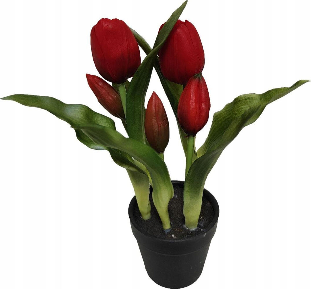 Dekorácia Umelé Tulipány V Kvetináči Červené 23cm