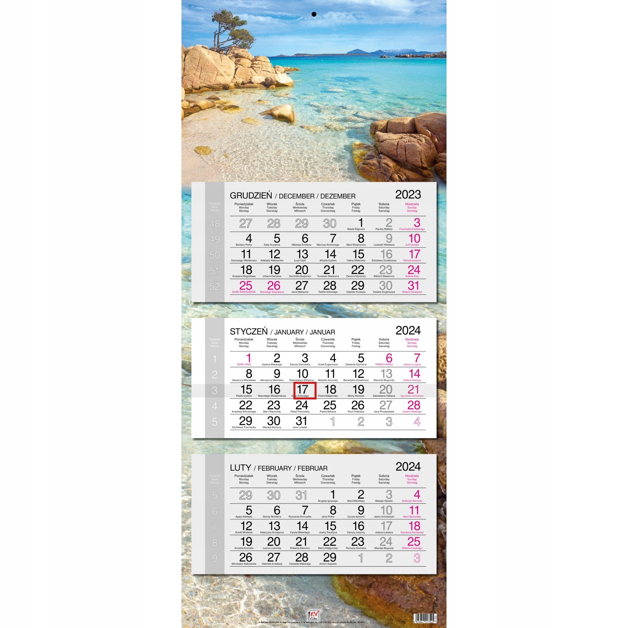 Kalendarz 2024 trójdzielny główka płaska SARDYNIA