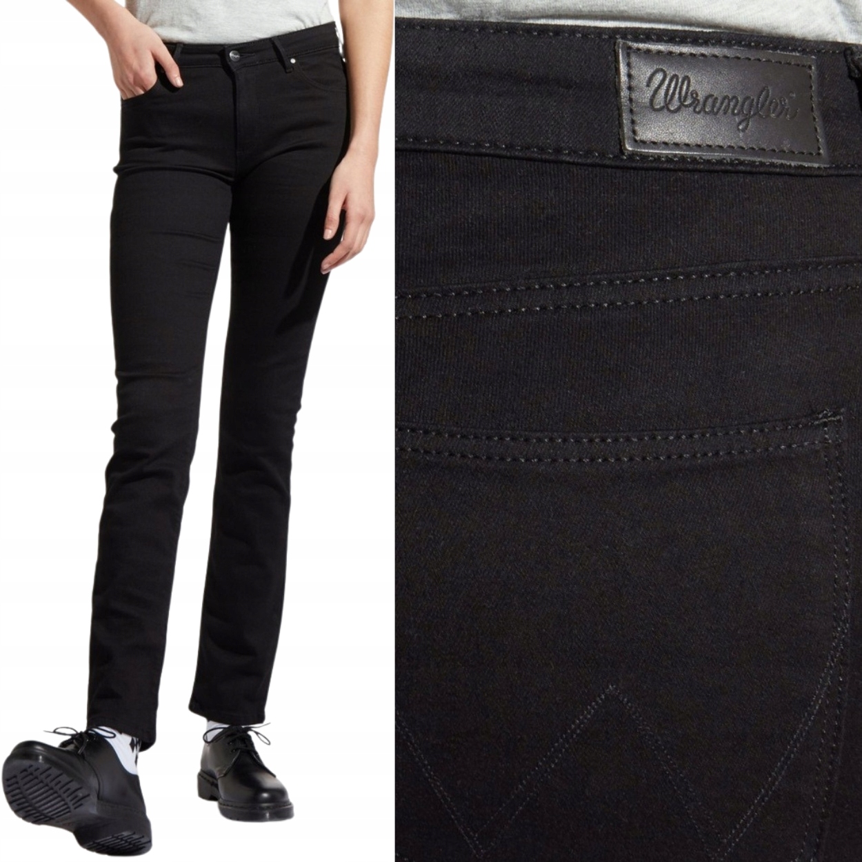 Wrangler Straight MID Rinsewash Prostý Střední Stav Černý Džín W27 L32