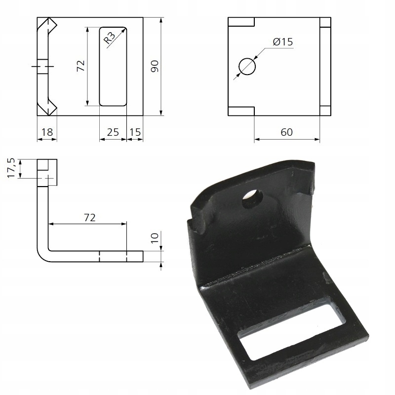 Uchwyt zęba 70x12mm na ramę 60x60mm AF7012/60