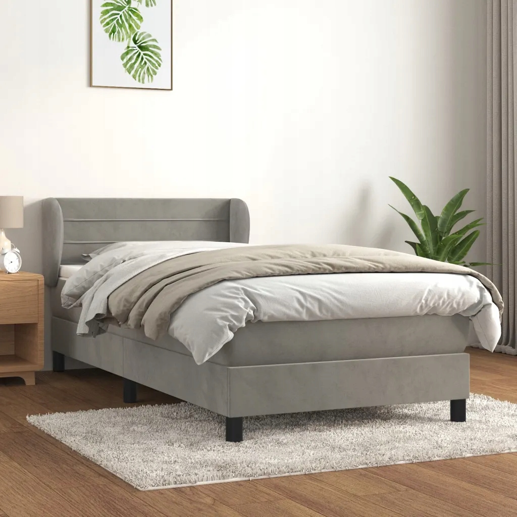 vidaXL Box spring postel s matrací světle šedá 100x200 cm samet