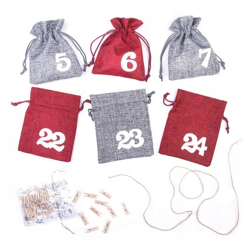 Adventní kalendář sada 24 prázdných sáčků s čísly, girlanda, dekorace