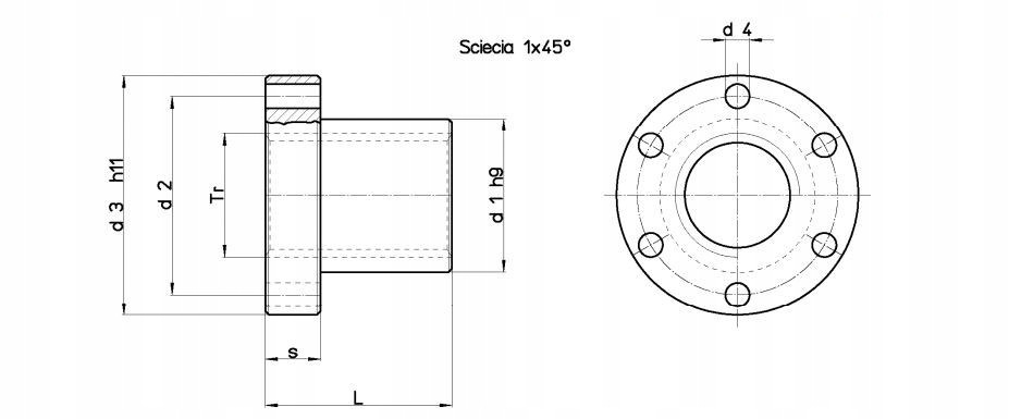 Nakrętka trapezowa brązowa z kołnierzem 26x5 Model NTRBZK26X5P