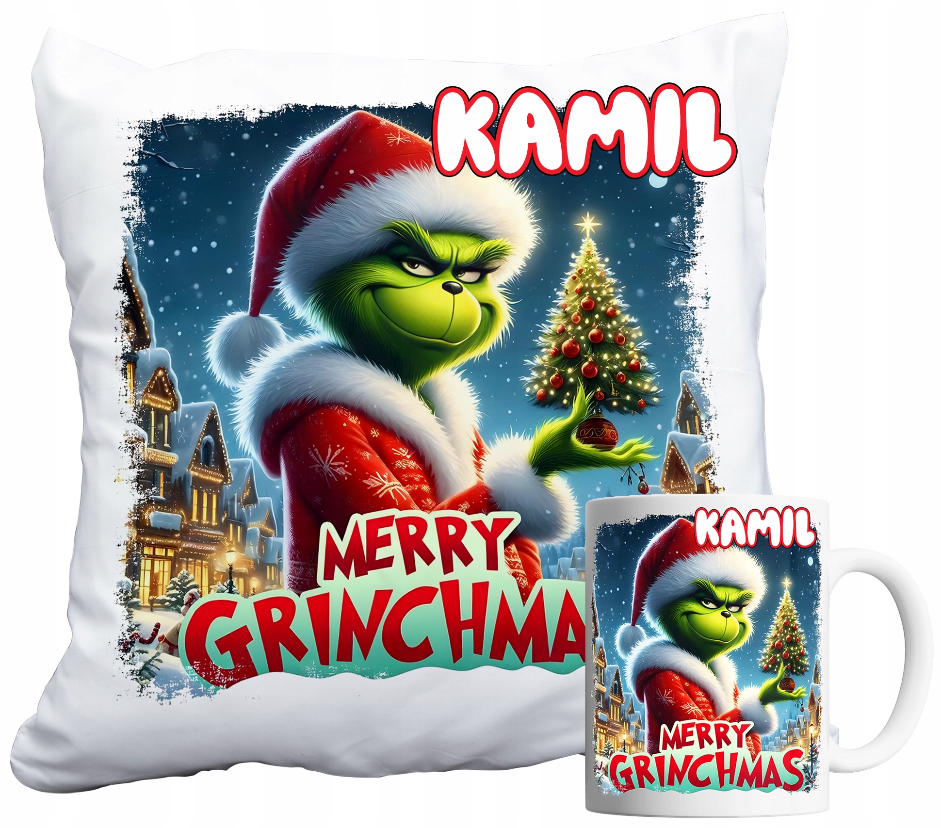 Sada Hrnek A Polštář Grinch Vánoce Sváteční Dárek Mikuláš Jméno