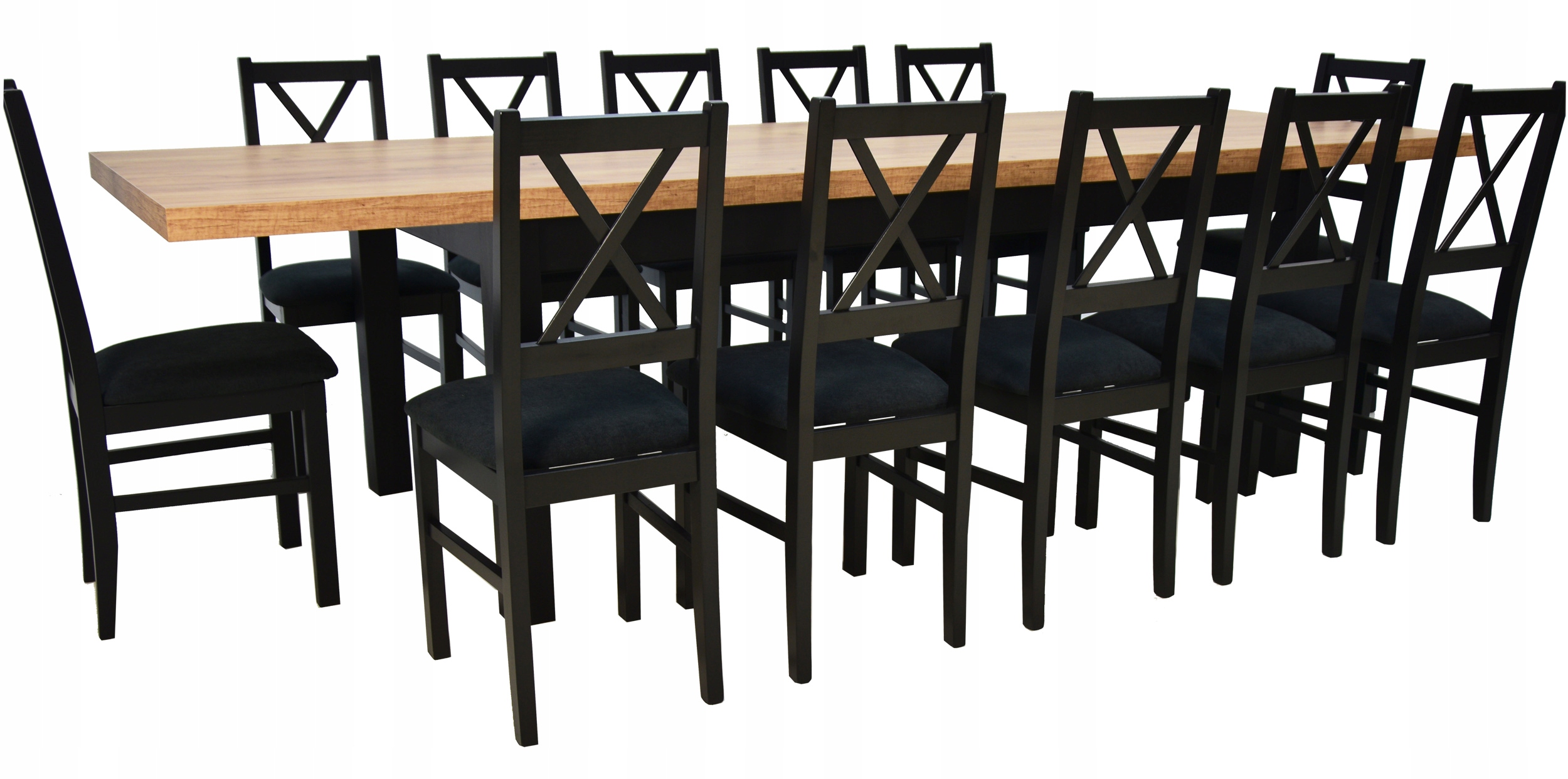 DREWNIANY stół ROZKŁADANY DO 3m CRAFT i 12 krzeseł