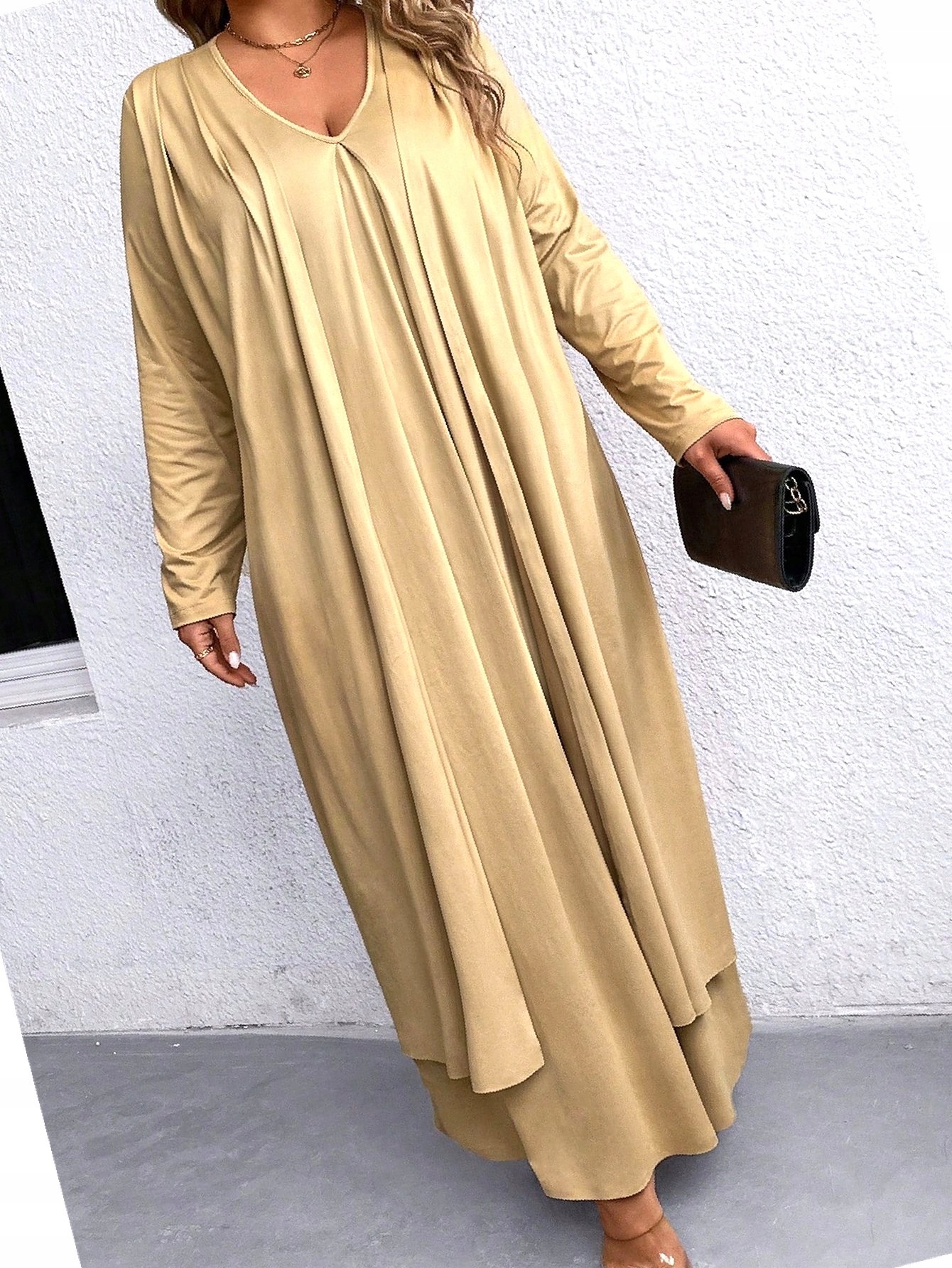 Šaty Denní Arabská Béžová s pelerínou ve stylu Maxi 3XL 46