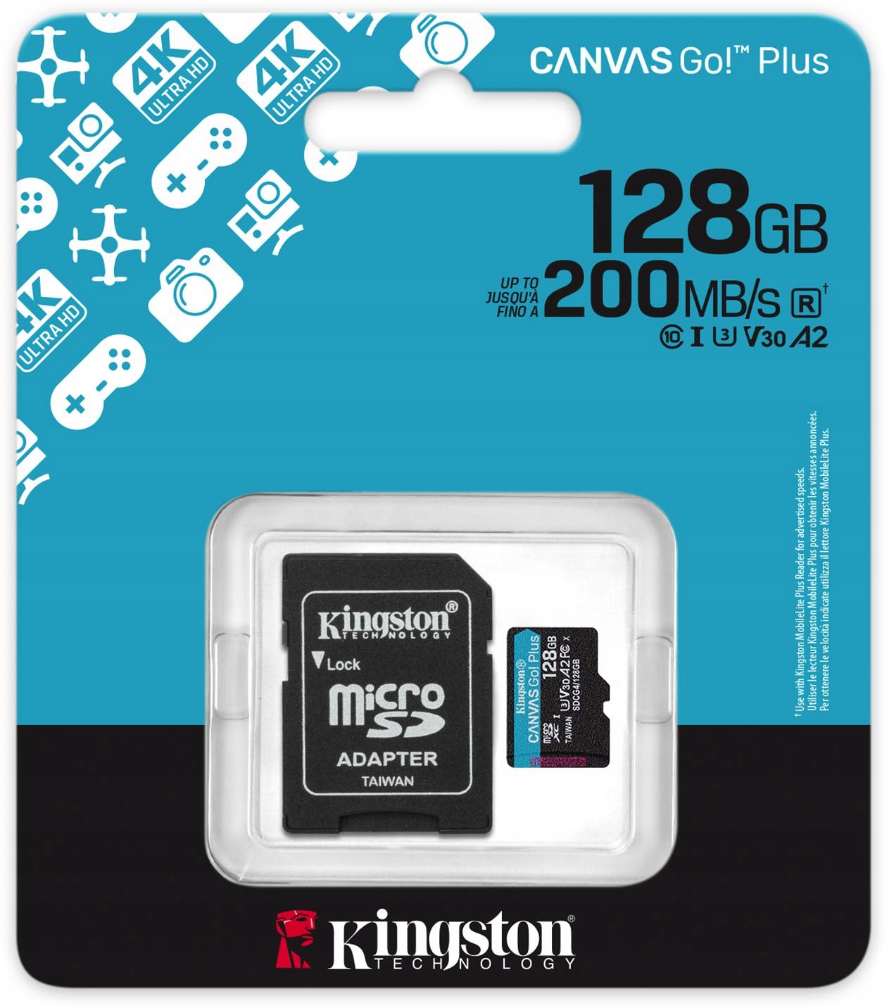 Microsd Karta Kingston 128GB Canvas Go! Plus A2 U3 V30 200MB/S Adaptér