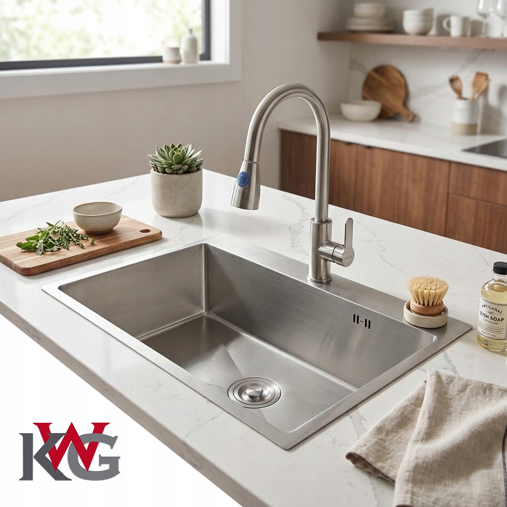 Srebrny stalowy zlewozmywak jednokomorowy 68x45cm wyrafinowany syfon