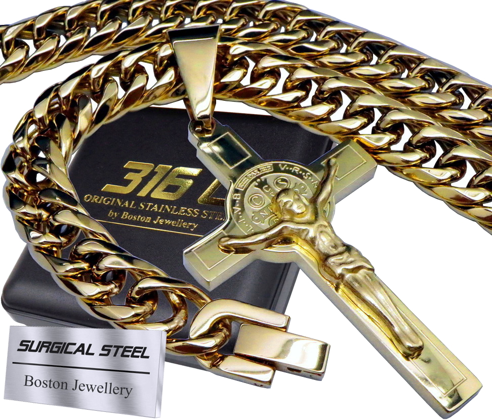 Silný Zlatý Řetízek Řetízek S Křížkem Ocel Premium 9 MM