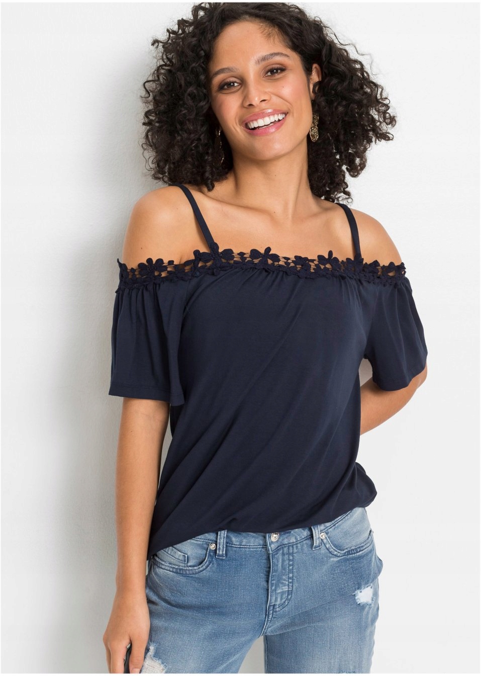 GA3 BLUZKA DAMSKA BONPRIX CARMEN KORONKA 36/38 GRANATOWA Marka Bonprix