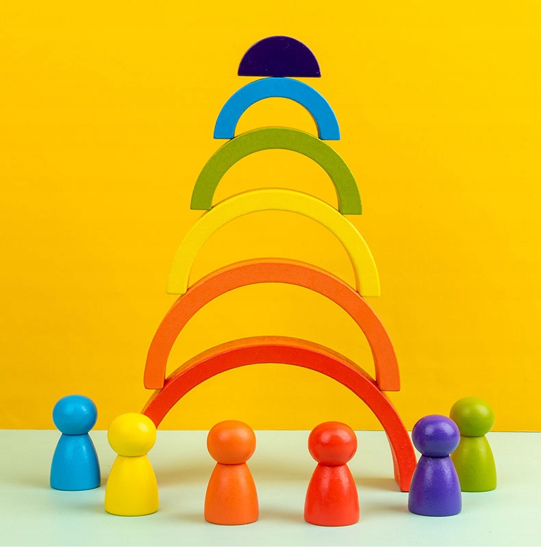 KLOCKI DREWNIANE GRA LOGICZNA ZRĘCZNOŚCIOWA TĘCZA Materiał drewno