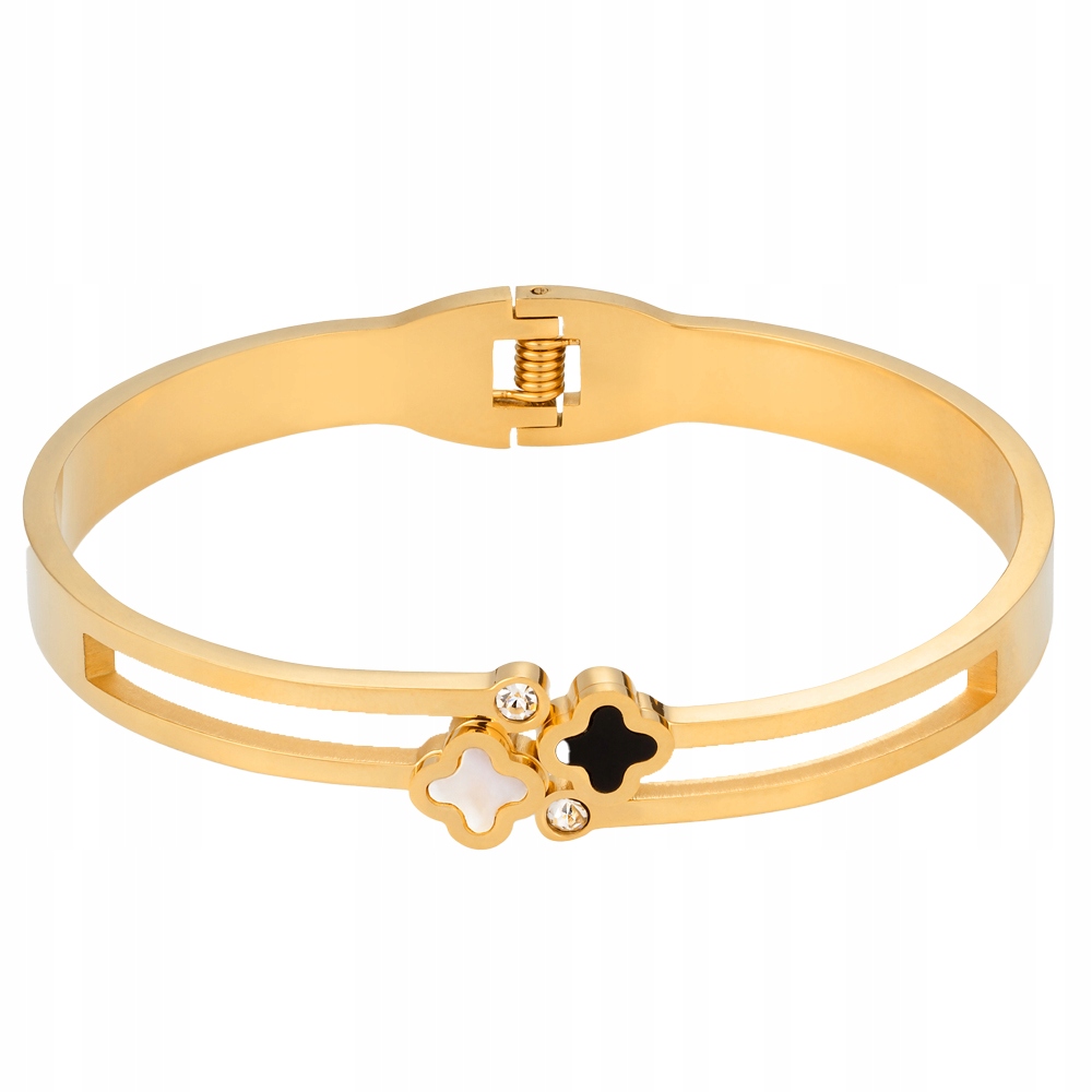 Bransoletka Pozłacana 17cm Sztywna Cyrkonie Koniczyna Stal Szlachetna Sadva