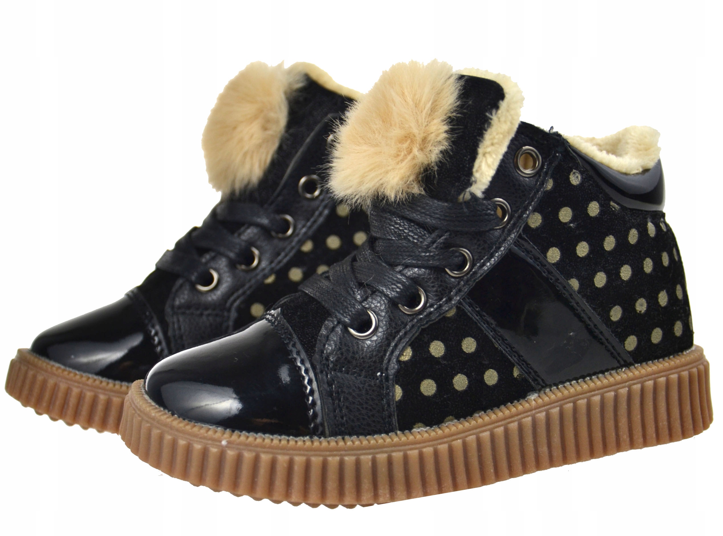 Kids Botki Trampki PUSZEK KROPKI Ciepłe Czarne r26