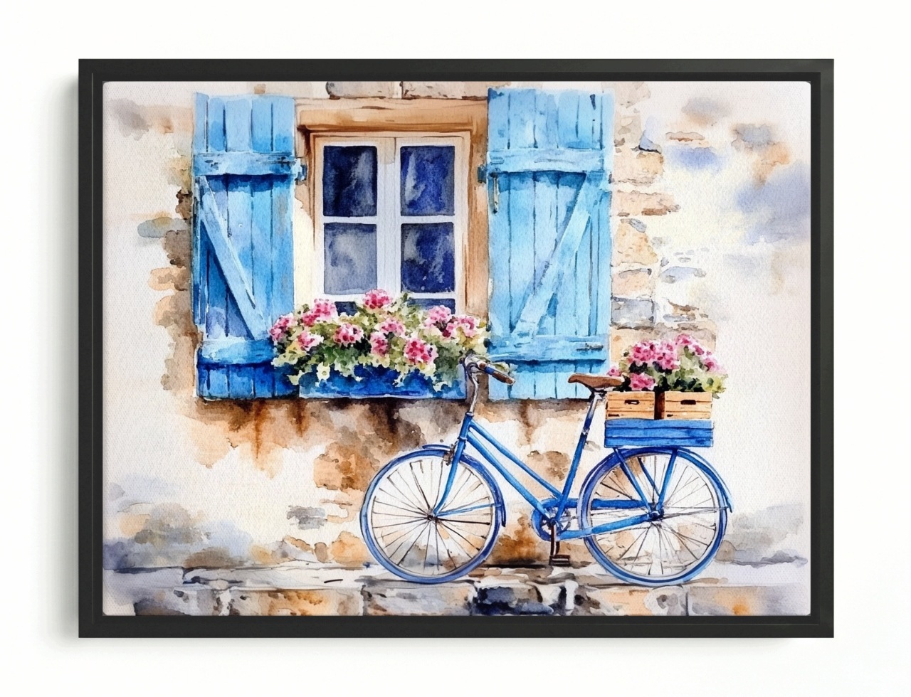 Obraz Rám American Box Modrý Bicykel Okno Kvety Výhľad Pošta 80x60
