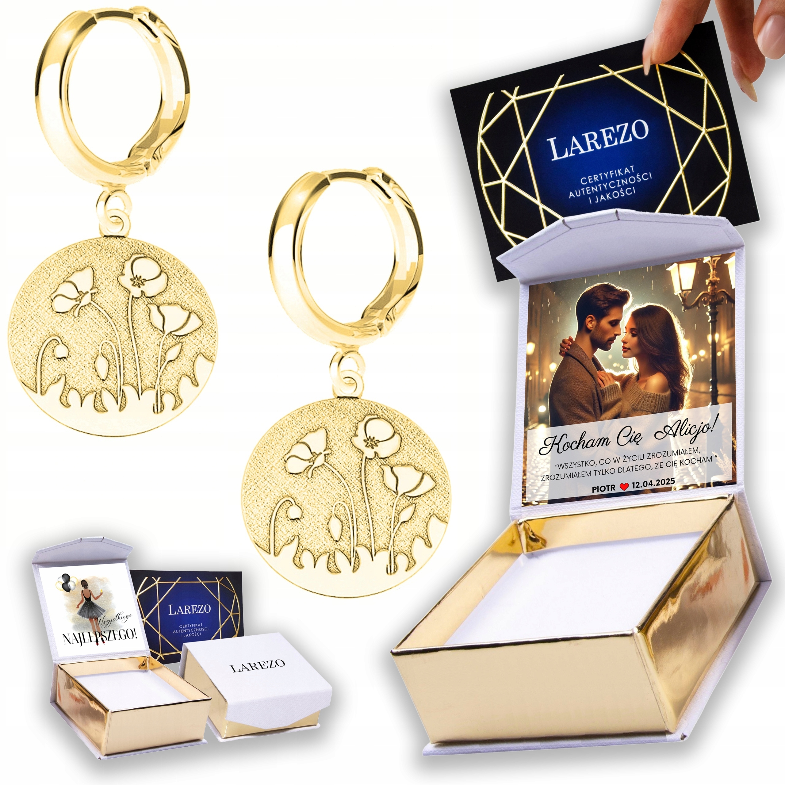 Zlaté Náušnice 925 Plechy Máky Květiny Květ Plech s máky Potisk