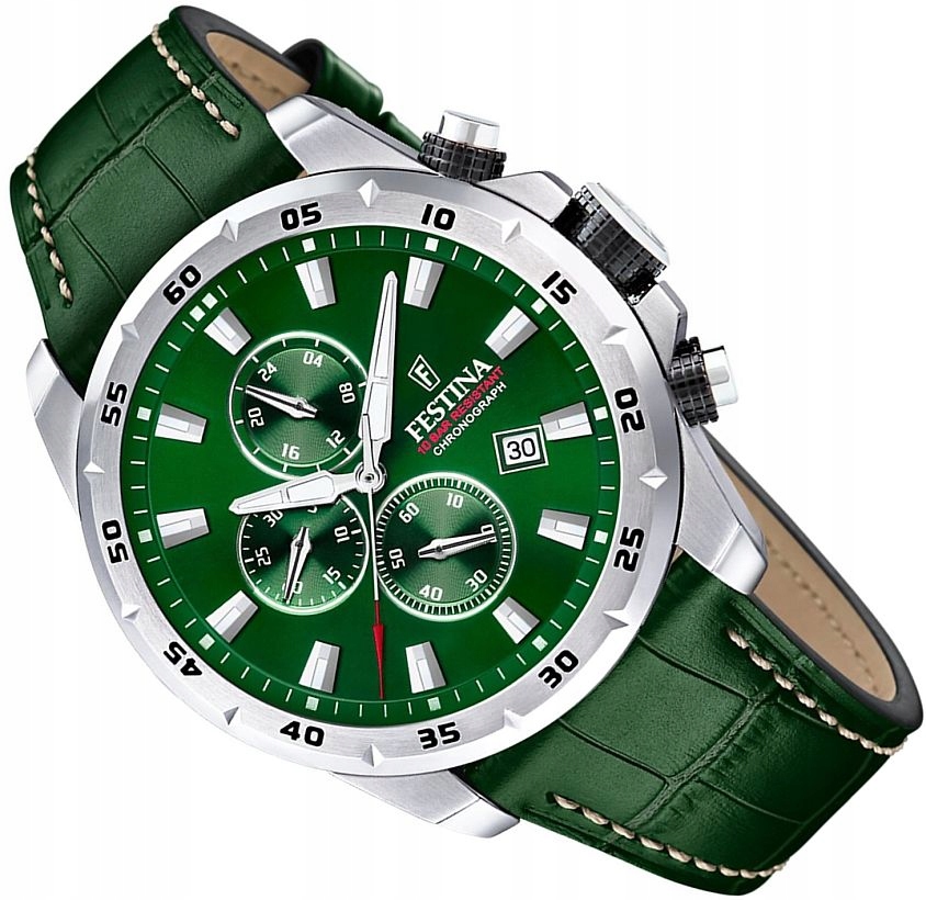 Nové Pánské Hodinky Festina F20692/3 Módní Zelená Chrono Na Opasku Ø45 Box