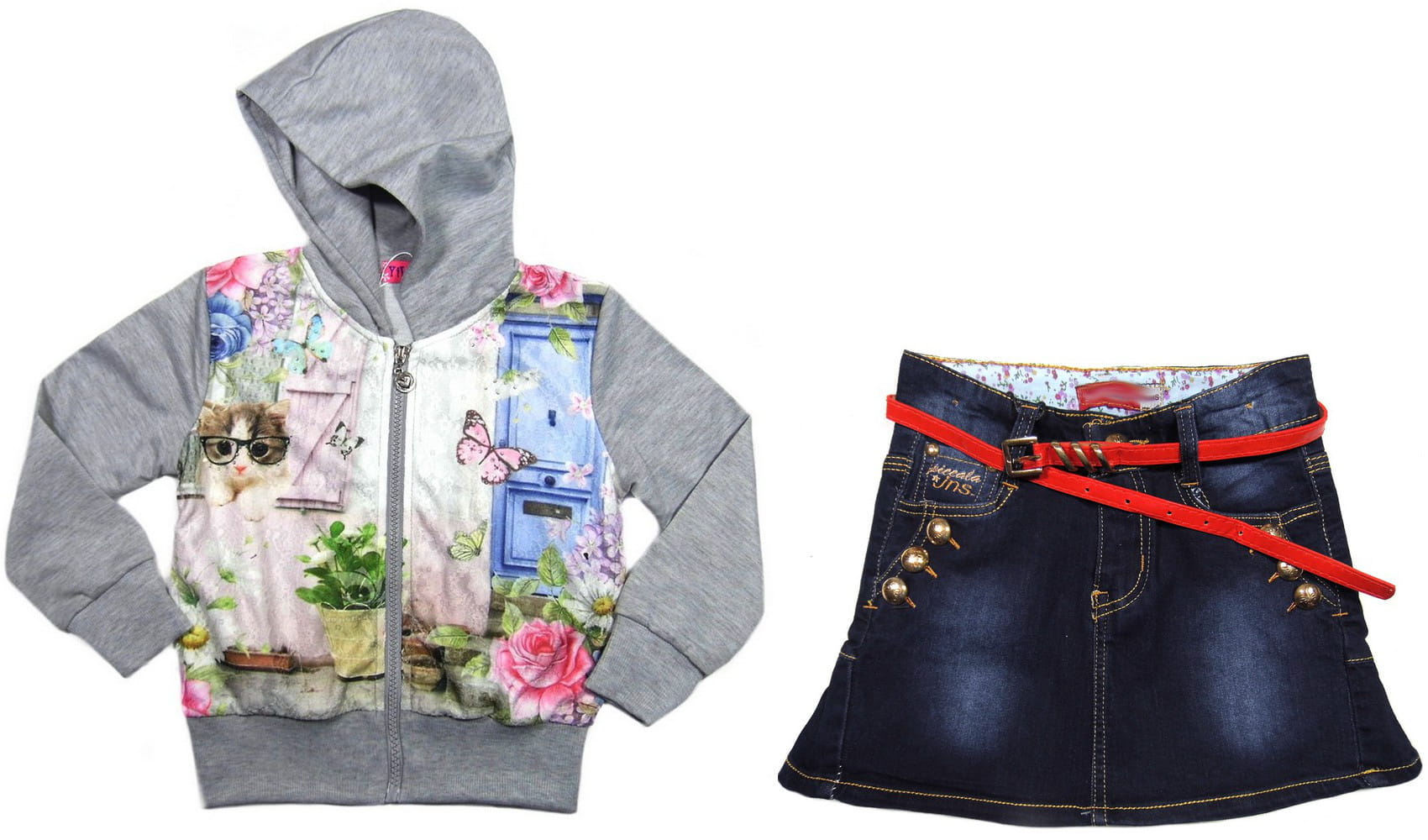 

bluza kotek i spódnica jeans 504 Marietta 6Y grey